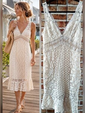 SOIEBLU Ivory LACE Crocheted Resort SUMMER Boho DRESS Sleeveless Women's Size L
